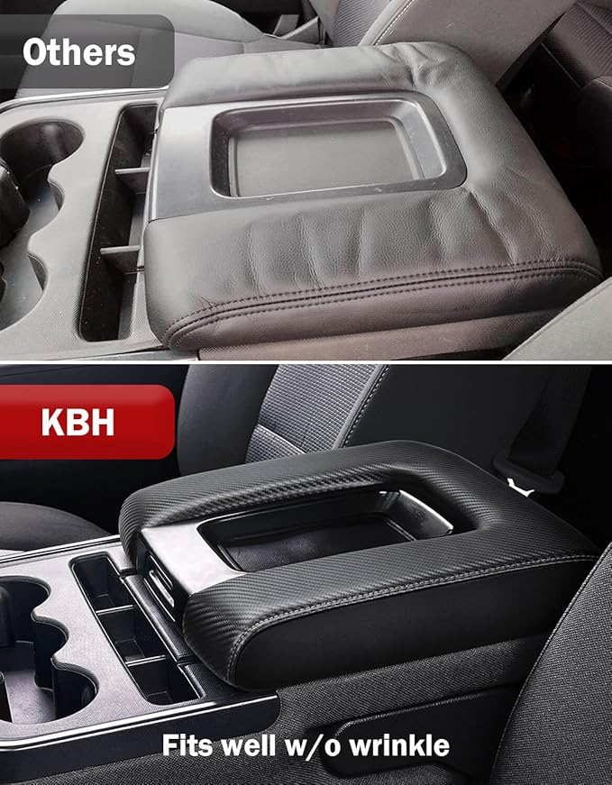 KBH Center Console Armrest Cover Replacement for Chevrolet Silverado & GMC Sierra 1500 2500 3500 2014-2018, Vinyl Leather Upholstery, Anti-Scratch, Jump Seat Console (Carbon Fiber Black)