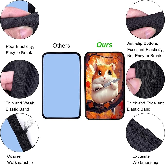 JANENFNA Car Armrest Cover Pads Universal Fashion Cute Auto Center Console Armrest Cover Pad with 2PCS Car Coasters Soft Waterproof Car Armrest Seat Protector for Women,Cate Hamster