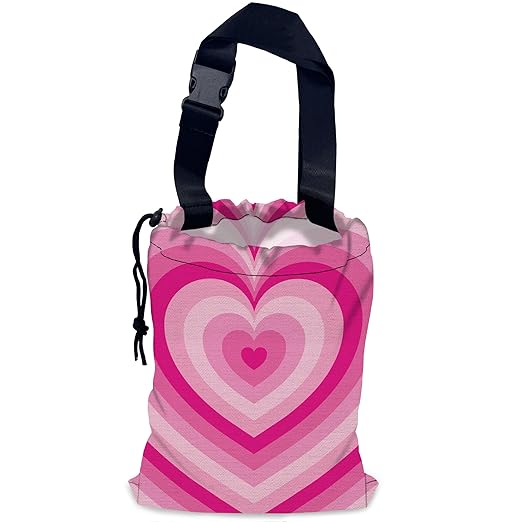 NHNXHWIA Pink Heart Car Garbage Bag,Romantic Heart Waterproof Small Car Trash Bag Hanging Back of Seat,Drawstring Hanging Car Trash Bag with Adjustable Buckle for Car Accessories