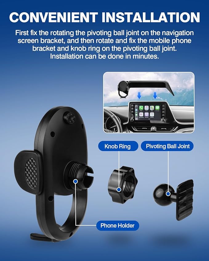 Autorder Custom Fit for Car Phone Holder 2019-2022 Toyota C-HR CHR Accessories Phone Mount with Dash Organizer 8" Screen Cell Phone Automobile Cradles Hands-Free 360 Degree Rotation