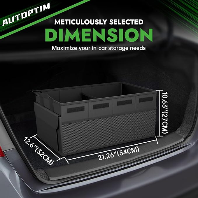 Car Trunk Organizer - 50L Collapsible Car Organizer with Non Slip Bottom for Groceries, Trunk Storage with Base Panel for SUV Sedan Van, 2 Compartments (Black, Small)