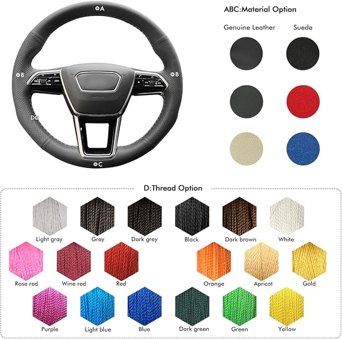 MEWANT DIY Genuine Leather Steering Wheel Cover for Audi A6 A6 Allroad A7 RS 6 Avant RS 7 S6 A7 Steering Wheel Protector