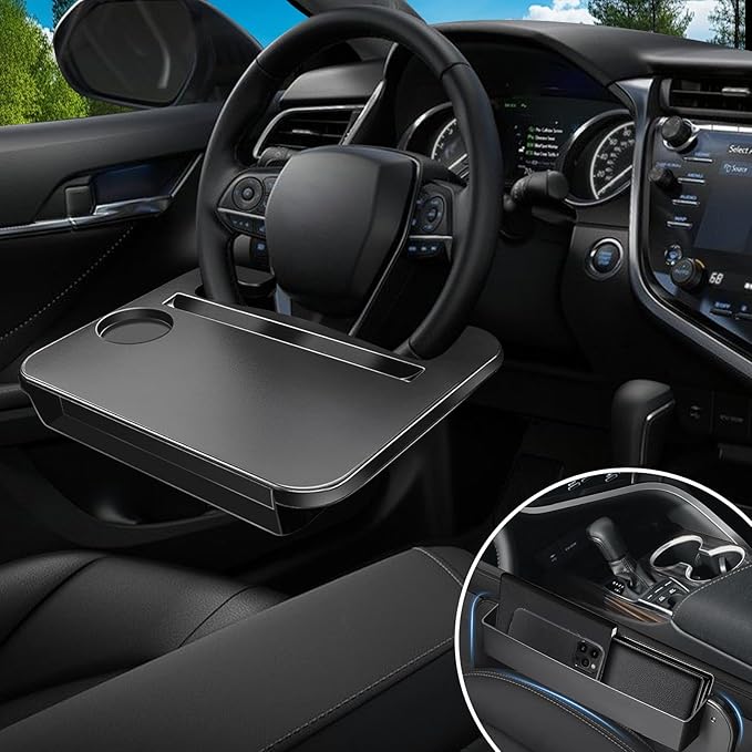 LLXGAB 【Compatible with Toyota Camry Corolla Cross】 2-in-1-Steering Wheel Tray Table with Seat Gap Filler Organizer.Seat Gap Fit Design: Solves Post-Use Storage Hassle + Stops Annoying Item Drops.