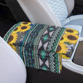 Tupalatus Aztec Center Console Cover Car Accessories Sunflowers Decor Comfort Armrest Cover Non-Slip Auto Console Cushion Pad with Pockets Fit for Most Vehicle, SUV, Truck
