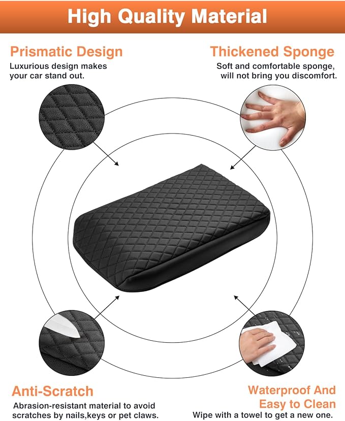 Shademax Custom for 2024 2025 2026 Honda Prologue Center Console Cover Armrest Cover for Honda Prologue Accessories Arm Rest Cushion Pad Leather Middle Console Cover Armrest Seat Box Protector Black