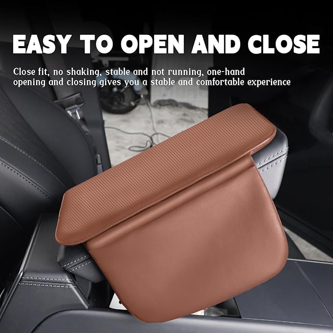 Car Armrest Cover Pad - Nappa Leather Car Center Console Cover with Breathable Holes, Non-Slip Auto Arm Rest Cushion, Universal Car Interior Accessories Fit forTesla Model Y Most Cars (Dark Brown)