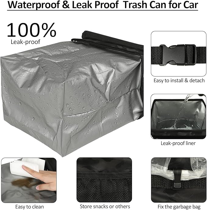 ELONGRIVER Car Trash Can Bin for Back Seat Leak Proof, Cute Car Trash Bag Hanging, Vehicle Trash Can for SUV Truck Van, Automotive Garbage Cans Front Seat Camo Black