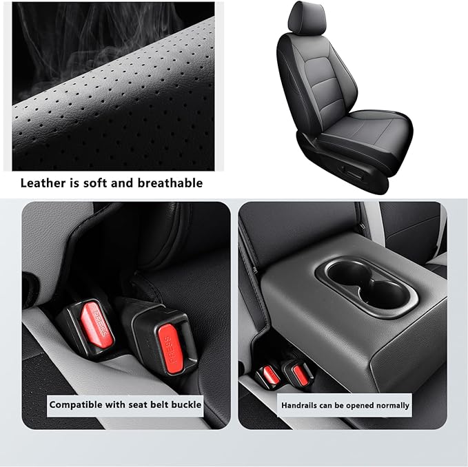 HKZ Fit CRV Car Seat Covers Full Set for Honda CR-V 2017 2018 2019 2020 2021 2022 CRV Touring;CR-V EX;CR-V Sport;CR-V SE & CR-V EX-L - Leather (Black/Gray)