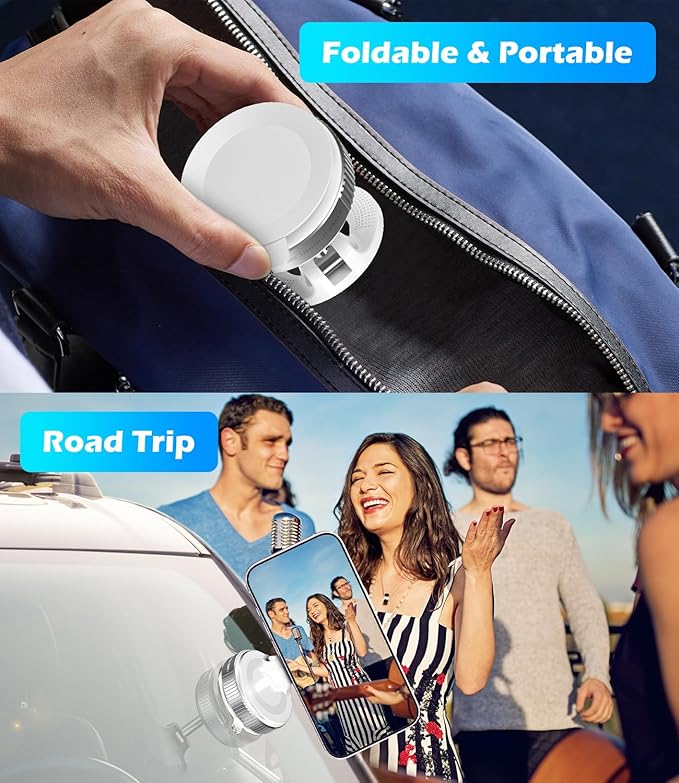 ALAFLY Car Phone Mount for Magsafe, 360° Adjustable Magnetic Phone Holder Foldable Suction Cup Phone Mount for Car/Gym/Mirror Mount for iPhone/Android, White
