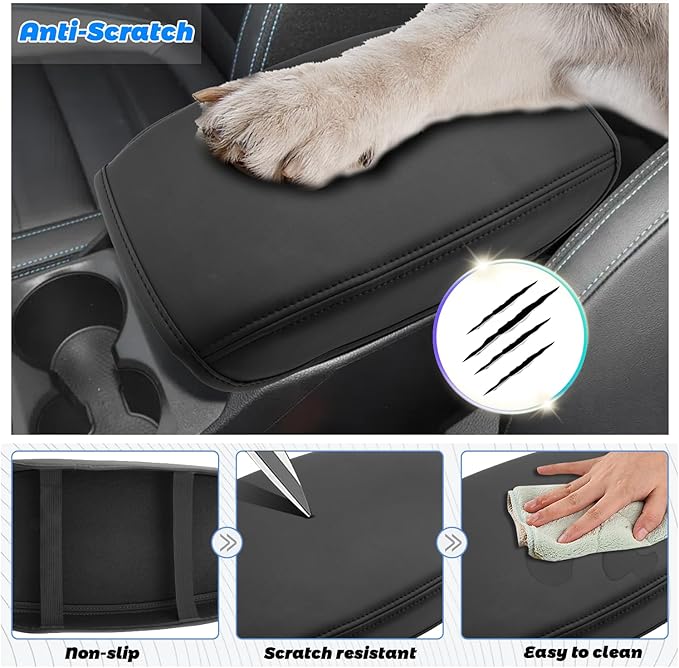 SHAOHAO for 2024 2025 Ford Ranger Center Console Cover Compatible with 2024 2025 Ford Ranger Accessories (XL/XLT/Lariat/Raptor) Armrest Cover 2024 2025 Ranger Anti-Scratch Middle Lid Leather Cover Pad
