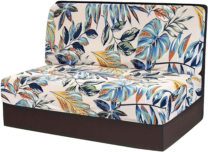 RV Dinette Cushion Covers, Stretch Table Seat Slipcovers, Replacement Washable Camper Couch Cushion Slipcovers for Bench Seats, RV Camper Car 1 Backrest Cover & 1 Bench Cover,Plant 1