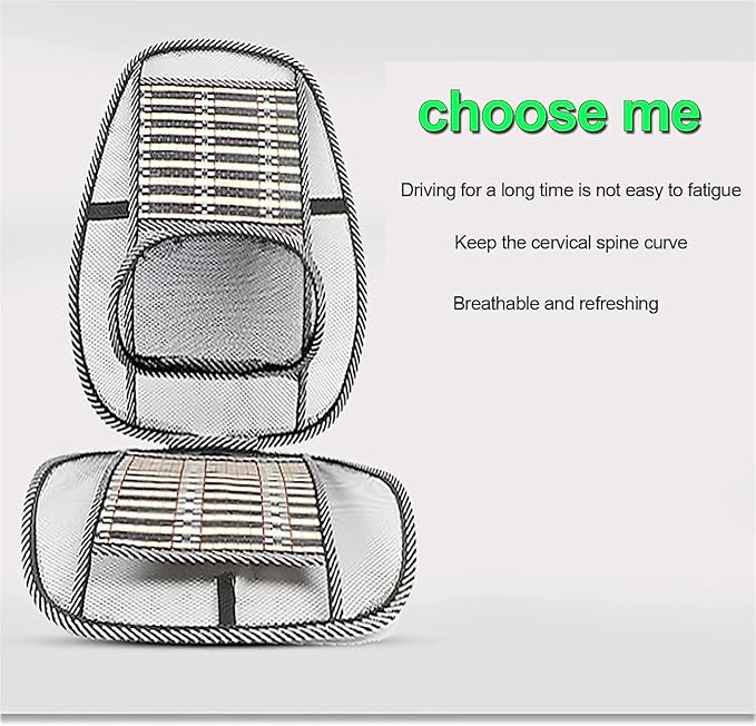Ergonomic Bamboo Car Seat Pad,Car Seat Office Chair Bamboo Chip Cover Cushion with Wire Mesh Lumbar Back Support,Cushion for car seat Driver for Comfort (1 PCS)