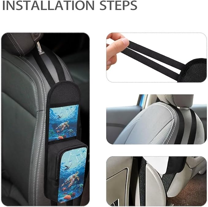 Sea Turtle Car Storage Bag Car Seat Side Hanging Bag Net Bag 2 Pocket Easy To Install Phone Wallet Small Object Storage,Suitable For Most Vehicles Truck Loading And Unloading