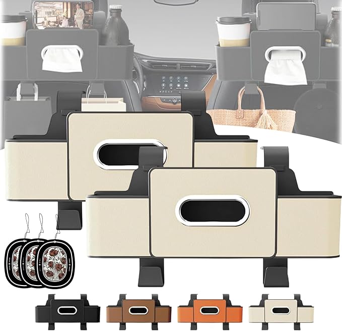 3-in-1 Car Backseat Organizer with Cup Holder, 2026 New Car Organizers and Storage, Multifunctional Back Seat Car Organizer for Hold Phones, Snacks, Drinks, and Handbags (Beige*2)