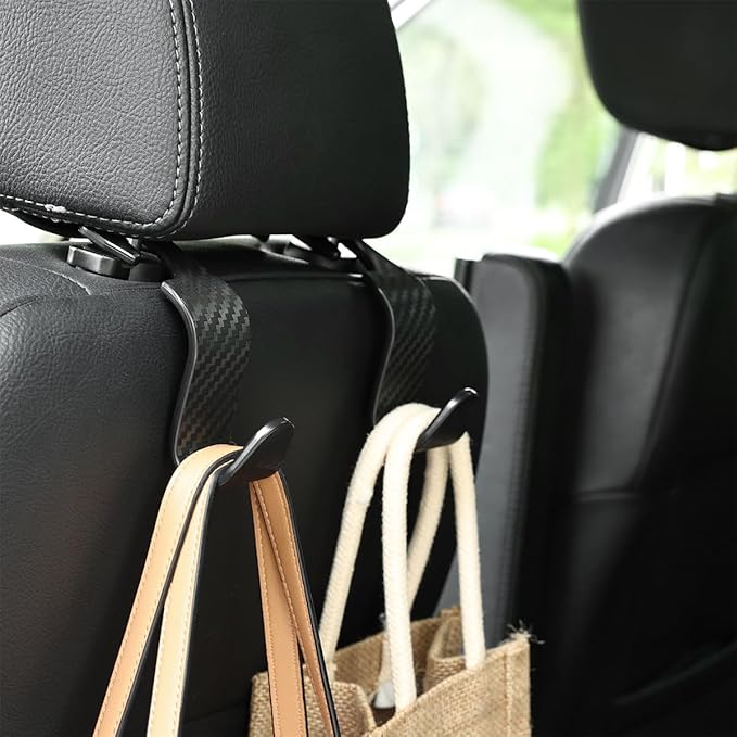 Car Seat Headrest Hook, 4 Pack Auto Seat Hanger Storage Organizer for Purse Handbag Coats Grocery Bags, Car Interior Accessories, Universal Vehicle Backseat Plastic Hanging Hook (Black2)