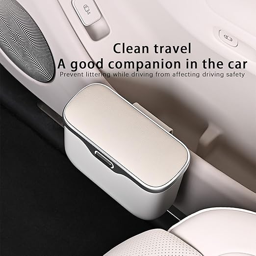MAIBAOYUAN Car Trash Can with Lid, Leakproof Auto Garbage Bin, Waterproof Car Trash Bag Holder with PU Leather Top for Back of Seat/Door, Fit for SUVs, Sedans, Trucks Beige