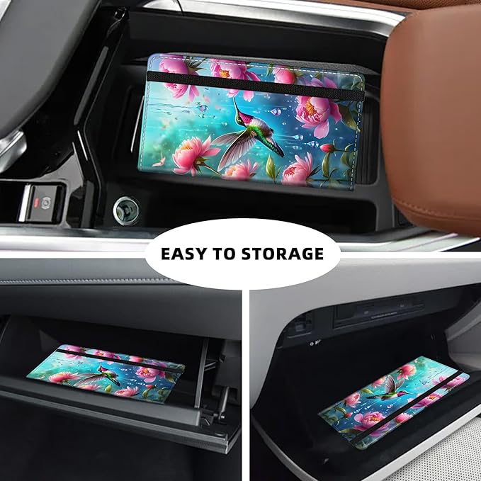 Tudguiloae Car Registration and Insurance Card Holder, Trunk Document Holder Organizer, Essential Vehicle Glove Box Organizer PU Leather Wallet for Driver,Hummingbird Garden