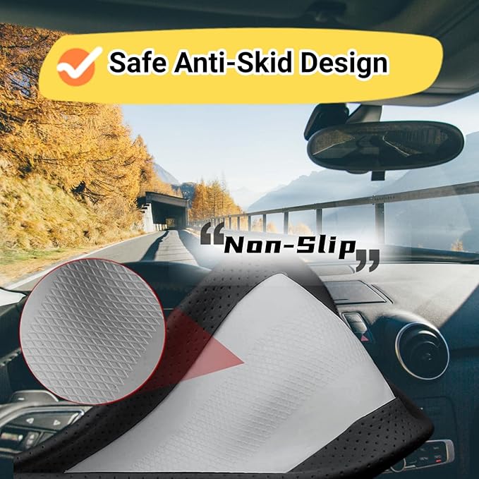 Car Steering Wheel Cover Compatible with Subaru Forester 2025 2024 2000-2023 Year, Breathable Premium Leather, Anti-Slip Design, B-Style
