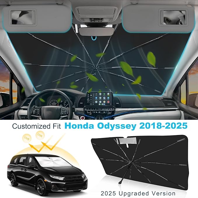 2025 Upgrade Windshield Sun Shade Umbrella Custom Fit for Honda Odyssey 2018-2025 Foldable UV Protection Car Cover, Emergency Rain Shield & Dashboard Protector - Durable Auto Accessory