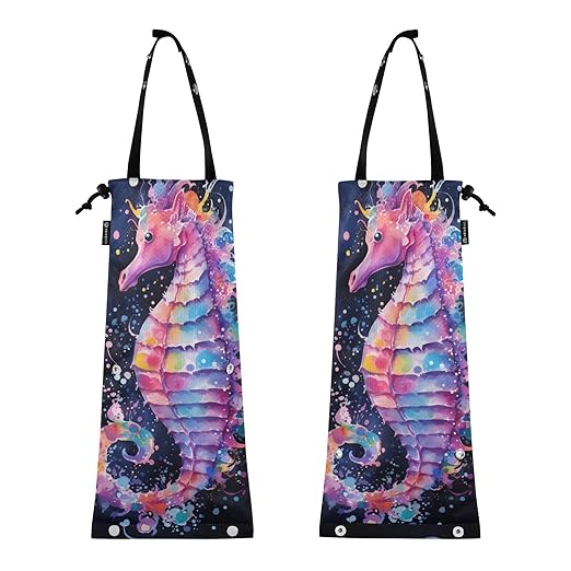 ALAZA Hanging Car Trash Bags Garbage Bag Trash Can for Back Seat Small Sea Horse 2 Washable Storage Bag Retractable 2 Pack
