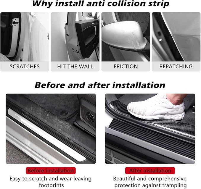 CloudBuyer Universal Car Door Edge Protector, Carbon Fiber 5D Gloss Black Vinyl Wrap Film with Anti-Collision Protection for Most Vehicles (33Ft x 2.7In, Black)