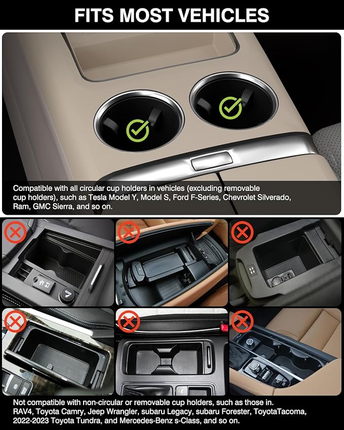 Car Tray Table & Car Laptop Desk with 360° Rotation & Phone Holder - Wooden Cup Holder Table, Car Laptop Mount & Food Tray Compatible with Tesla Model Y/3/S and Most Vehicles