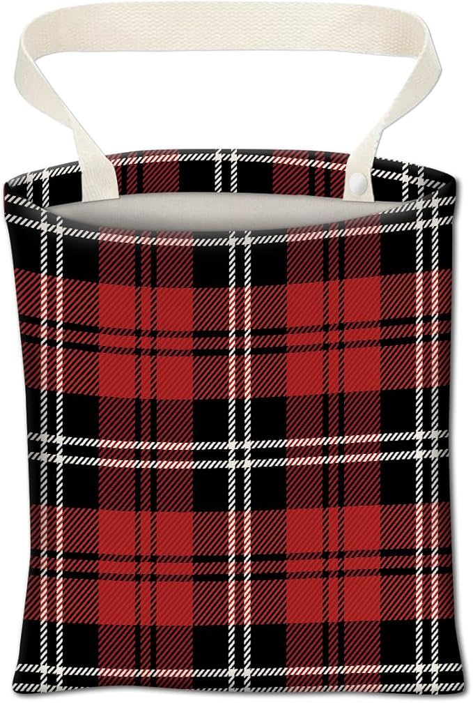 ABUIFDK Car Trash Can, Hanging Car Organizer and Storage Bag, Trash Bin for Vehicle, Travelling, Camping Black and Red Checkerboard