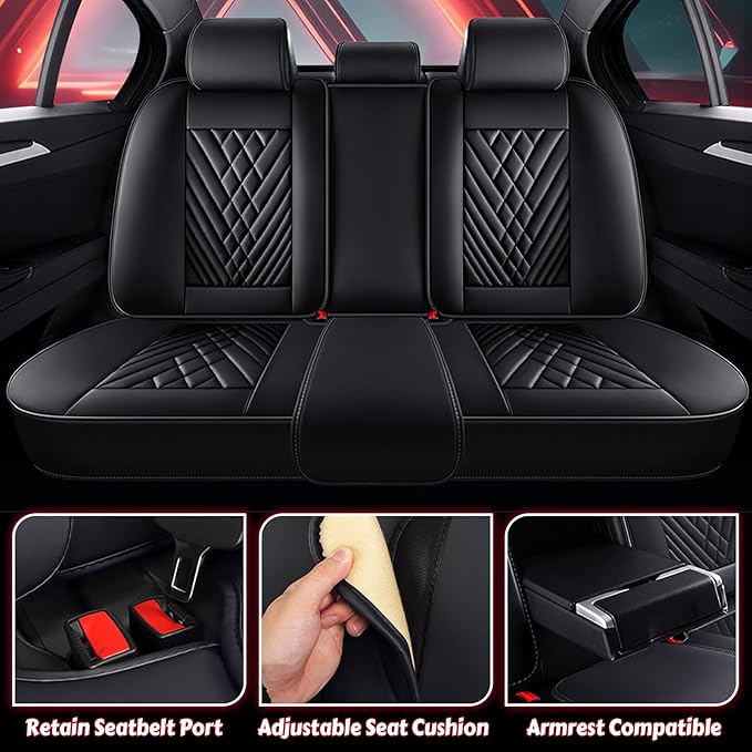 LPDK for Kia Sportage Car Seat Covers Full Set, Leather Seat Covers for Car,Lumbar Muscle Pain Healing Function, Waterproof Automobile Seat Protector with Lumbar Support(Black)