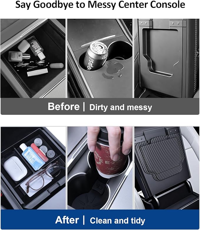 cybtkcar 7PCS for Tesla Center Console Organizer Model Y Refreshed Juniper Accessories 2025 2026 Armrest Tray Cup Holder Center Lower Organizer Armrest Lower Organizer Hidden Compartment Storage
