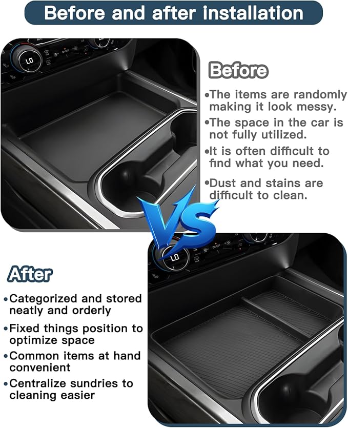 2026 Silverado 2500/3500 Center Console Organizer for Chevy Silverado 2500/3500 Accessories TPE Material Console Tray Compatible with 2024-2026 Chevy Silverado 2500/3500HD(Full Console Bucket Seat)