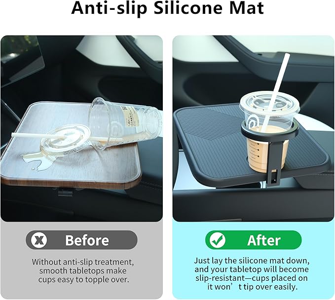 Car Table Tray & Laptop Desk for Car, 360° Rotating Wood Cup Holder Table, Aluminum Cantilever Laptop Mount for Vehicle, Steering Wheel Tray (Black)