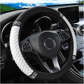 Bling Car Steering Wheel Cover, 15 Inch Crystal Rhinestone Elastic Stretch Leather Steering Wheel Protector, Vehicle Decor Accessories for Women Girls, Universal for RV, SUV, Truck (White)