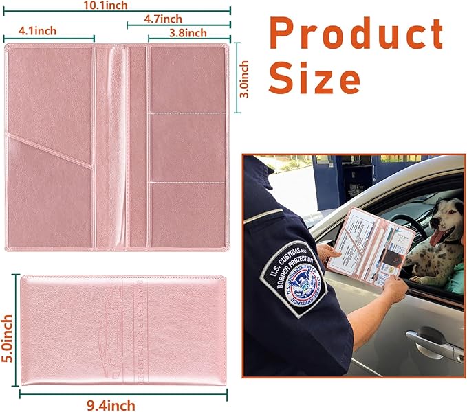 Kewucn Car Registration and Insurance Card Holder, Leather Auto License Document Glove Box Compartment Organizer, Essentials Vehicle Wallet Case for Driver License, ID Card (Rose Gold)