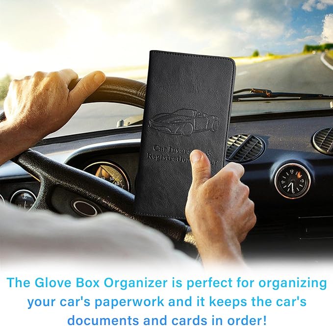 Augeny Car Registration and Insurance Holder, 5.11" x 9.44" Premium Auto Glove Box Organizer with Magnetic Closure, Wallet Case Accessories for Cards, Document, Driver License (Black)