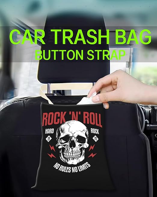 ANKVRP Car Trash Can, Durable Hanging Car Trash Garbage Bag, Cute Automotive Garbage Cans Organizer, Black Rock Skull