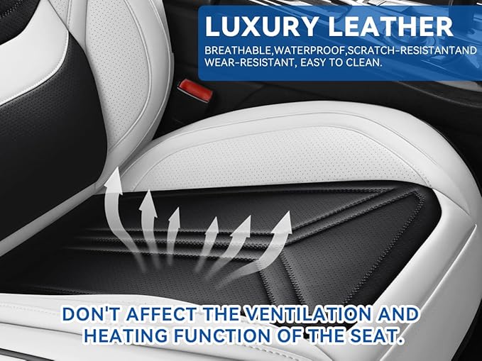 SCDOOCA Car Seat Covers, Premium Leather Car Seat Covers, Waterproof and Breathable Seat Covers, Universal Car Seat Protector Fit for Cars, Trucks, SUVs, Pick-ups (Black & White, 2 PCS Front Seat)