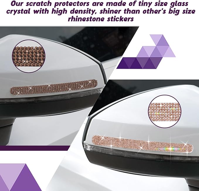 Gengki 10Pcs Car Door Handle Bling Rhinestones Stickers Universal Auto Door Handle Scratch Cover Guard Protective Film Pad (Champagne)