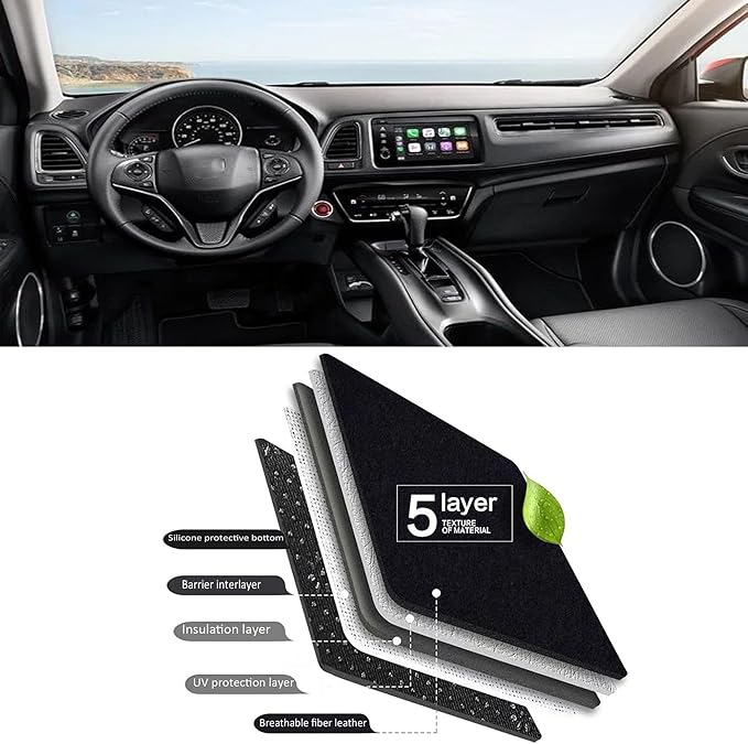 Upgraded Dashboard Mat for 2022-2016 Honda HR-V Polyester Dashcover UV Protection Non-Slip Windshield Reflective Instrument Cover Interior Accessory Black (Without HUD)