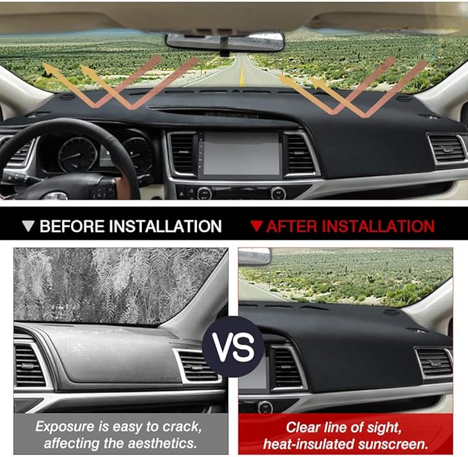 CARTIST Dashboard Cover Mat for 2014-2017 2018 2019 Toyota Highlander Accessories Dash Cover Suede Dash Mat Sunshade Glare UV Rays Protector