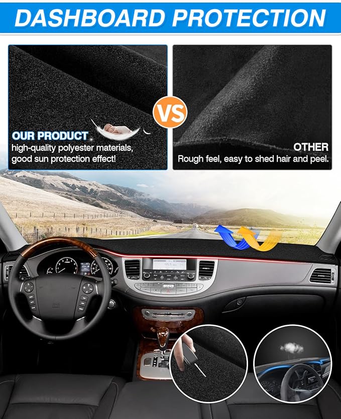 CARTIST Dash Cover Compatible with Genesis 2008-2014 Sedan 4 Door Dashboard Cover Mat Non-Slip Carpet Sunshield Glare UV Rays Protector