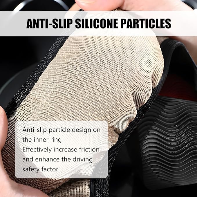 Elastic Stretch Car Steering Wheel Cover, Breathable No Inner Ring Vehicle Steering Wheel Protector, 15 Inch Ice Silk Anti Slip Automotive Accessories, Universal Fit (Black)