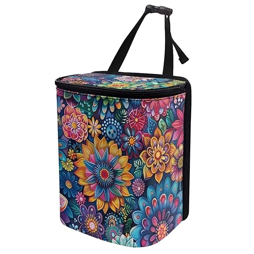 Boho Floral Car Trash Can Lightweight Multipurpose Trash Bin for Car Leak Proof Automotive Garbage Cans Fashion Interior Accessories Universal Fit for Cars Truck Van SUV