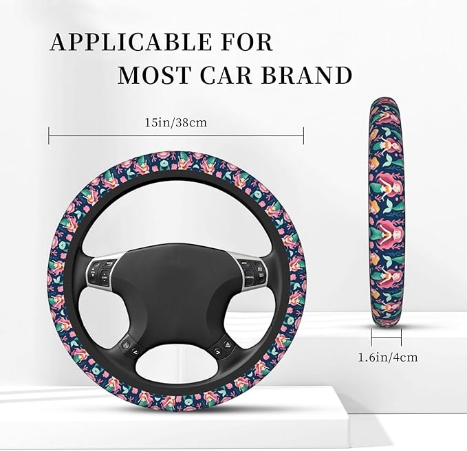 Little Merry Mermaids Neoprene Steering Wheel Covers Women Men Car Accessories, Universal 15 Inch Fit Auto, Suvs, Truck