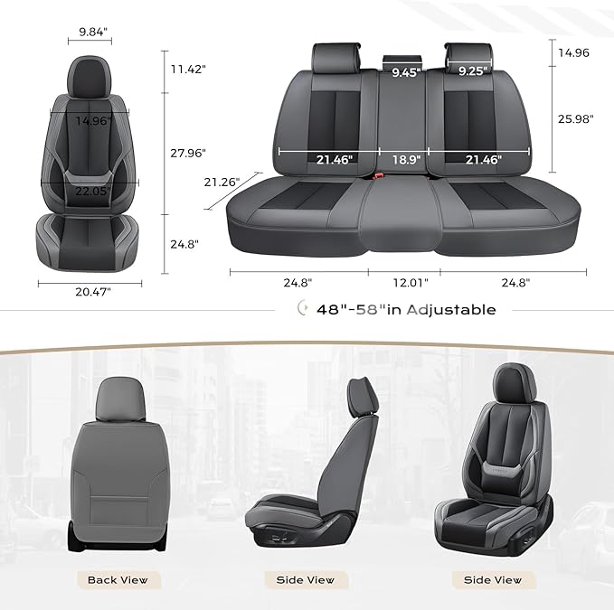 Coverado Seat Covers, Car Seat Covers Full Set, Leather Seat Covers for Cars, Car Seat Protector, Gray Car Seat Covers Front Seats and Back Seats Universal Fit for Most Cars Black