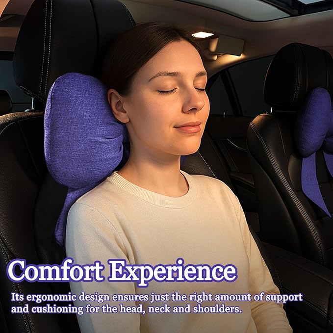 wuyaoyao Bow Car Headrest Pillow, Cute Bow Shape Car Neck Pillow, Soft Comfortable Automotive Seat Headrest Pillows for Driver, Universal Vehicle Neck Support Cushion for Sleeping Travel(Purple)