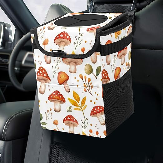GVGHIDZ Car Trash Can – Multi-Purpose, Lightweight and Portable with Durable Water-Resistant Coating, No Installation Required, Practical and Ample Capacity, Variety of Colors.Mushroom