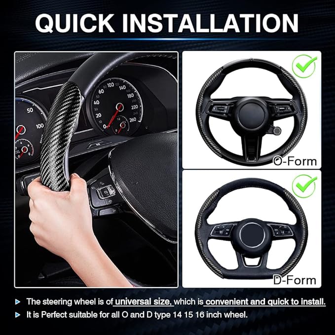 Cartist Steering Wheel Cover, Carbon Fiber Steering Wheel Cover, Wheel Cover for Men/Women, Anti-Slip, Durable, Universal for 99% Car (Black+Red)