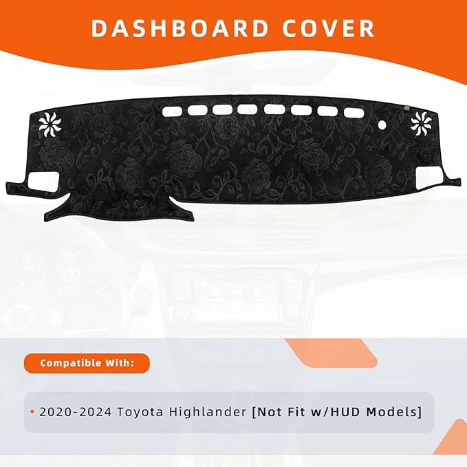 KEYOOG Dashboard Cover Dash Mat Fit for to-yota Highlander 2024-2020 (Without HUD Models),Car Dash Board Mat Anti-Glare Carpet,Non-Slip Pad Sunshield Protector (Flannel)