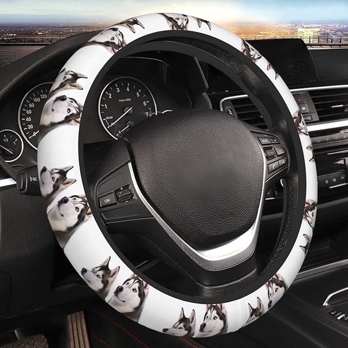 Elastic Steering Wheel Cover, Husky Dogs Car Wheel Covers for Women Men Anti-Slip Steering Wheel Protector Car Accessories, Universal 15 Inch Fit Auto, Suvs, Truck