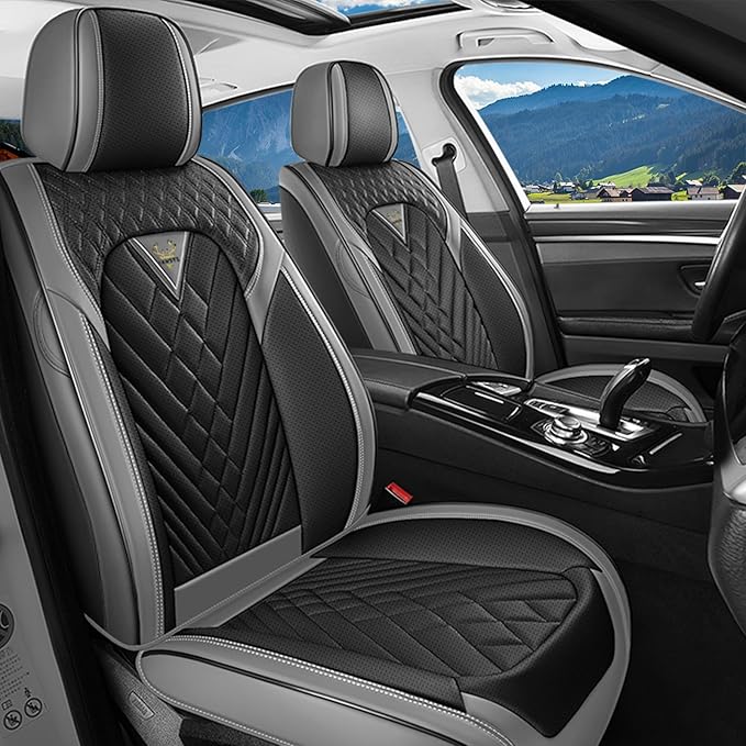 BYXN Car Seat Covers for Jeep Wrangler 2000-2026,Breathable Nappa Leather Car Seat Protector,Front Seat Covers Automotive Seat Cushion with Airbag Compatible(Front Seats,Gray-Black)
